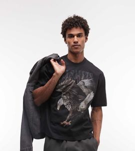 AllSaints AllSaints x ASOS Exclusive Eagle graphic vintage logo t-shirt in washed black