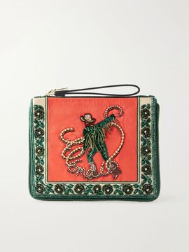 ALÉMAIS Ace embellished leather-trimmed satin clutch