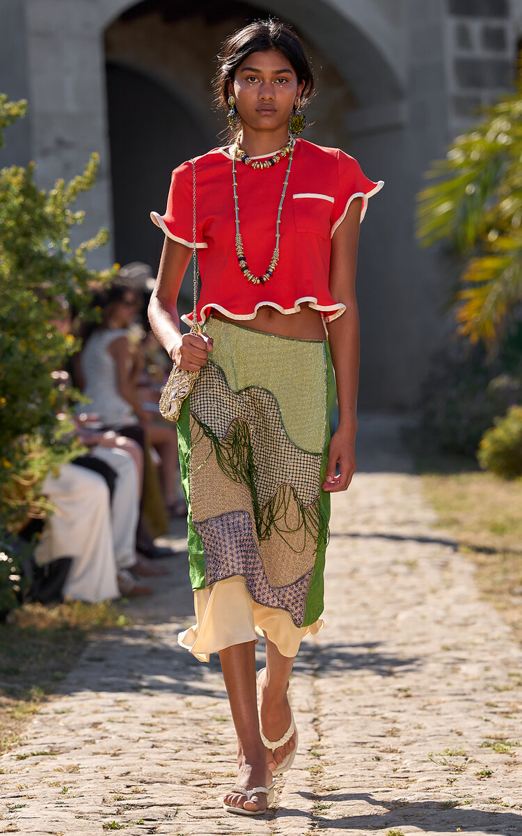 ALÉMAIS ALÉMAIS Antoni Beaded Silk Midi Skirt