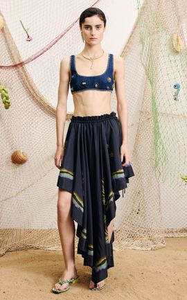 ALÉMAIS ALÉMAIS Celestine Embellished Denim Bandeau Top