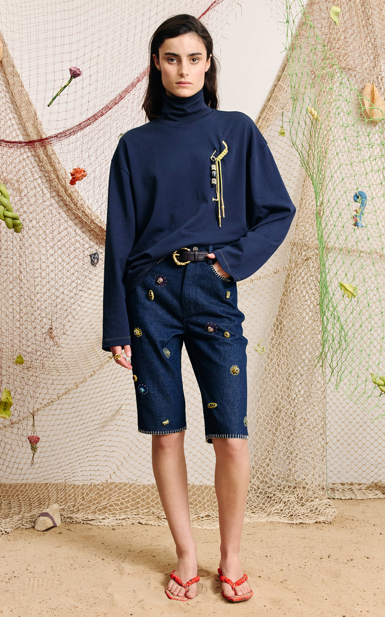 ALÉMAIS ALÉMAIS Celestine Embellished Denim Bermuda Shorts