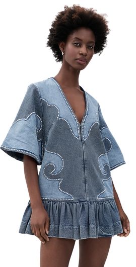 ALÉMAIS ALÉMAIS Jesse Denim Applique Mini Dress Blue