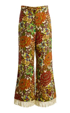 ALÉMAIS ALÉMAIS Lana Fringed Floral Linen Flared Pants