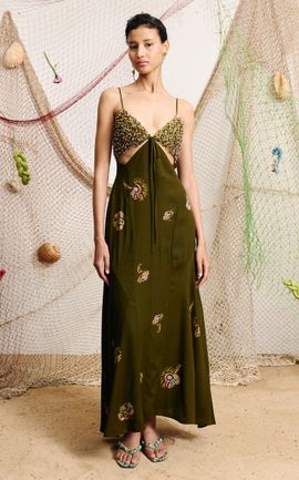 ALÉMAIS ALÉMAIS Martina Beaded Crepe Midi Dress