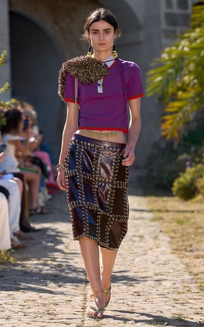 ALÉMAIS ALÉMAIS Salvador EyeletDetailed Faux Leather Midi Skirt