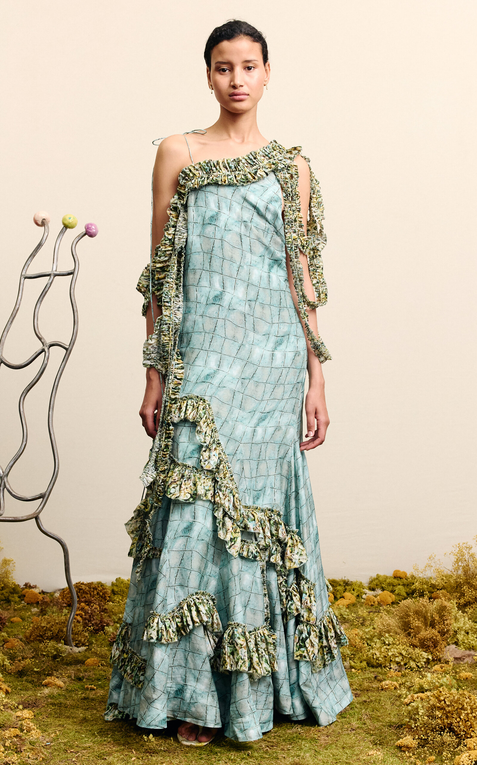 ALÉMAIS ALÉMAIS Sirena Ruffled LinenSilk Gown