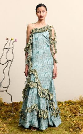 ALÉMAIS ALÉMAIS Sirena Ruffled LinenSilk Gown