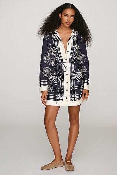 Alémais Banderra 100% Linen Mini Shirtdress