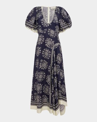 ALÉMAIS Banderra Asymmetric Puff-Sleeve Midi Dress