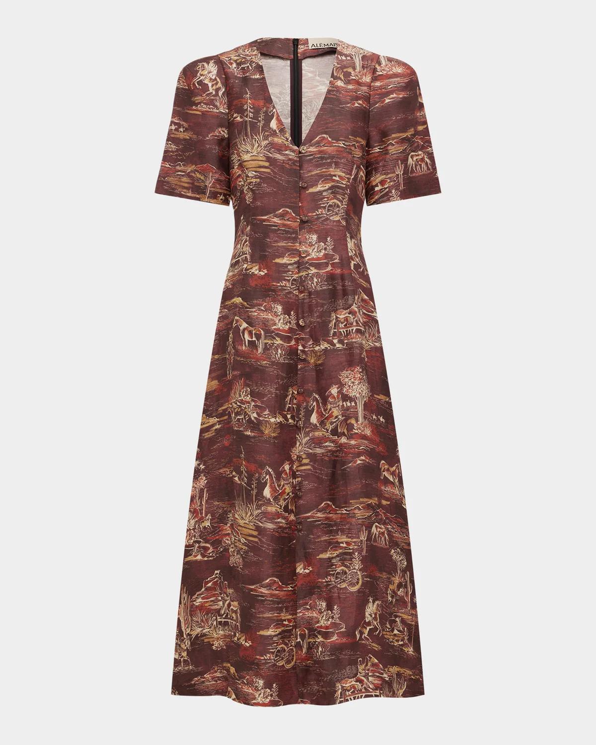 ALÉMAIS Ezra Western Toile Button-Front Midi Dress