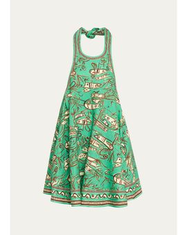 ALÉMAIS Fish Sticks Mini Linen Halter Dress