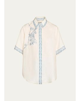 ALÉMAIS Lucky Short-Sleeve Linen Shirt