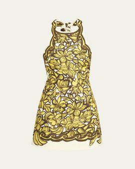 ALÉMAIS Mona Floral Hemp Halter Mini Dress