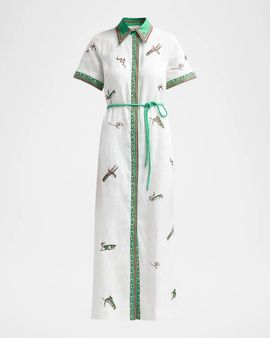 ALÉMAIS Wanda Embroidered Linen Midi Shirtdress