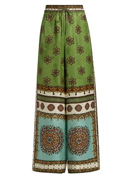 Alémais Women's Contina Printed Satin Jacquard Wide-Leg Pants