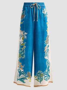 Alémais Women's Luda Floral Linen Wide-Leg Drawstring Pants