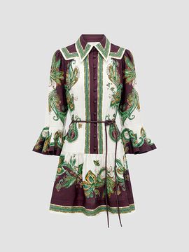 Alémais Women's Ruthie Printed Linen Drop-Waist Mini Shirtdress