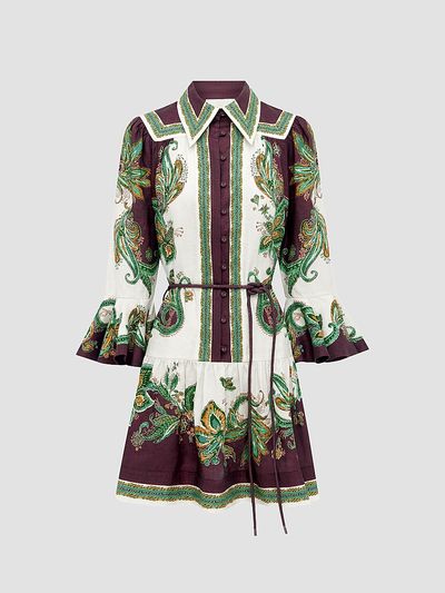 Alémais Women's Ruthie Printed Linen Drop-Waist Mini Shirtdress