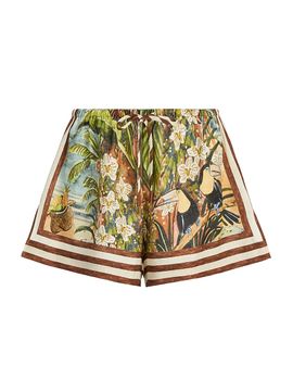 Alémais Women's Toucan Tango Tropical Print Linen Shorts