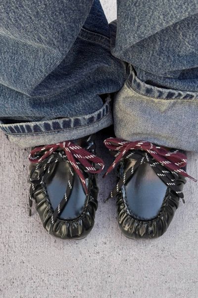 ALOHAS ALOHAS Aven Lace Leather Loafers in Black, Women's at Urban Outfitters