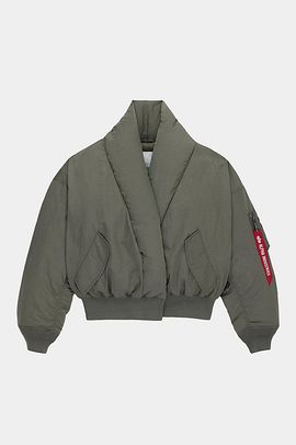 Alpha Industries Alpha Industries Shawl Collar Bomber Jacket in Field Gray, Women's at Urban Outfitters