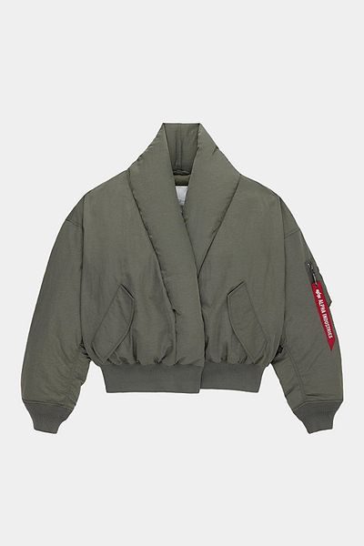 Alpha Industries Alpha Industries Shawl Collar Bomber Jacket in Field Gray, Women's at Urban Outfitters