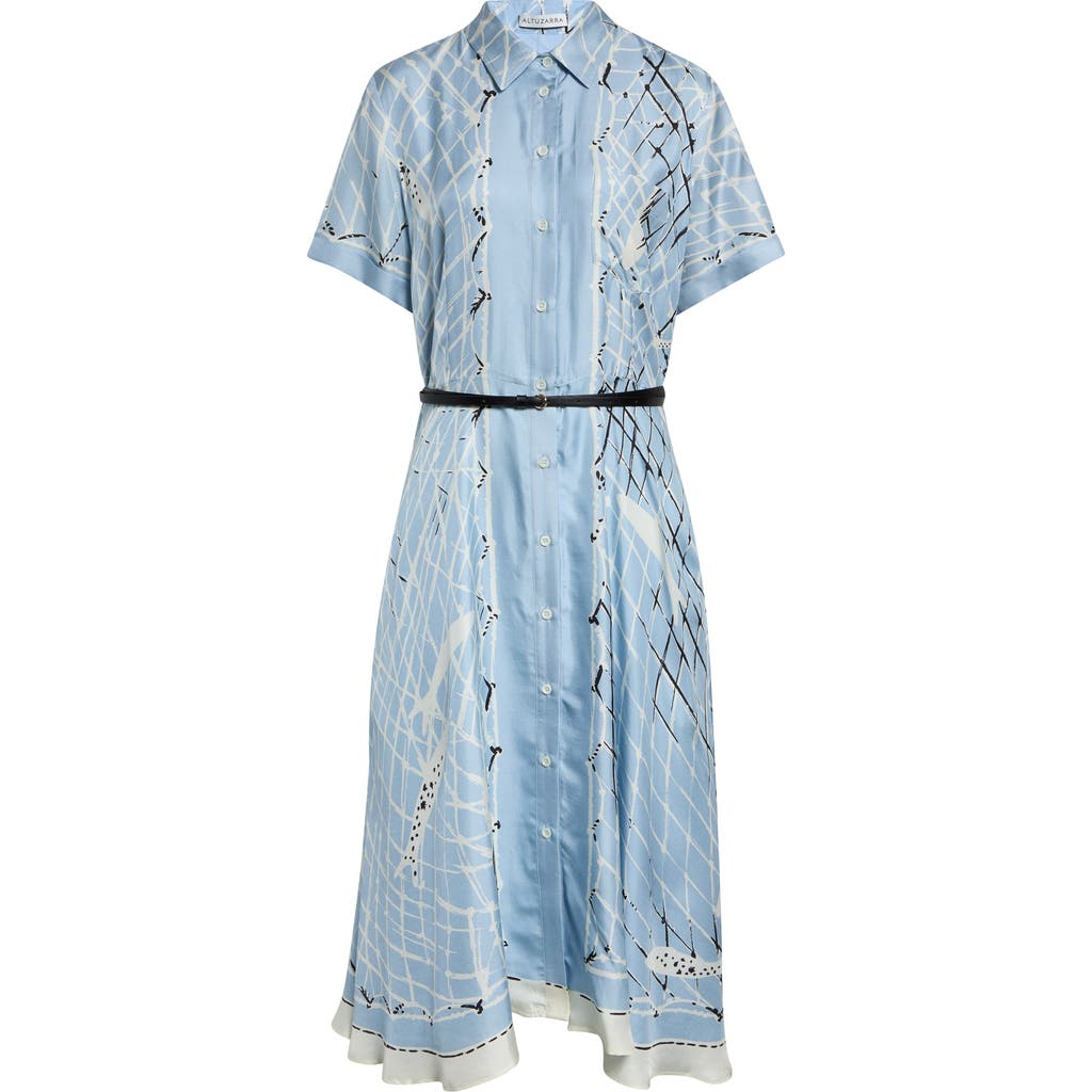 Altuzarra Altuzarra Kiera Fishnet Print Belted Silk Shirtdress