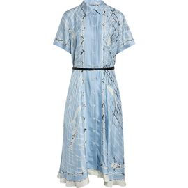 Altuzarra Altuzarra Kiera Fishnet Print Belted Silk Shirtdress