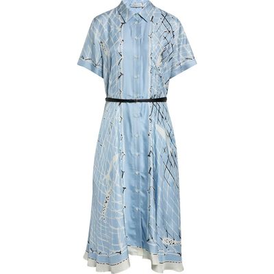 Altuzarra Altuzarra Kiera Fishnet Print Belted Silk Shirtdress