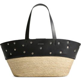 Altuzarra Altuzarra Knot Studded Leather & Straw Basket Tote