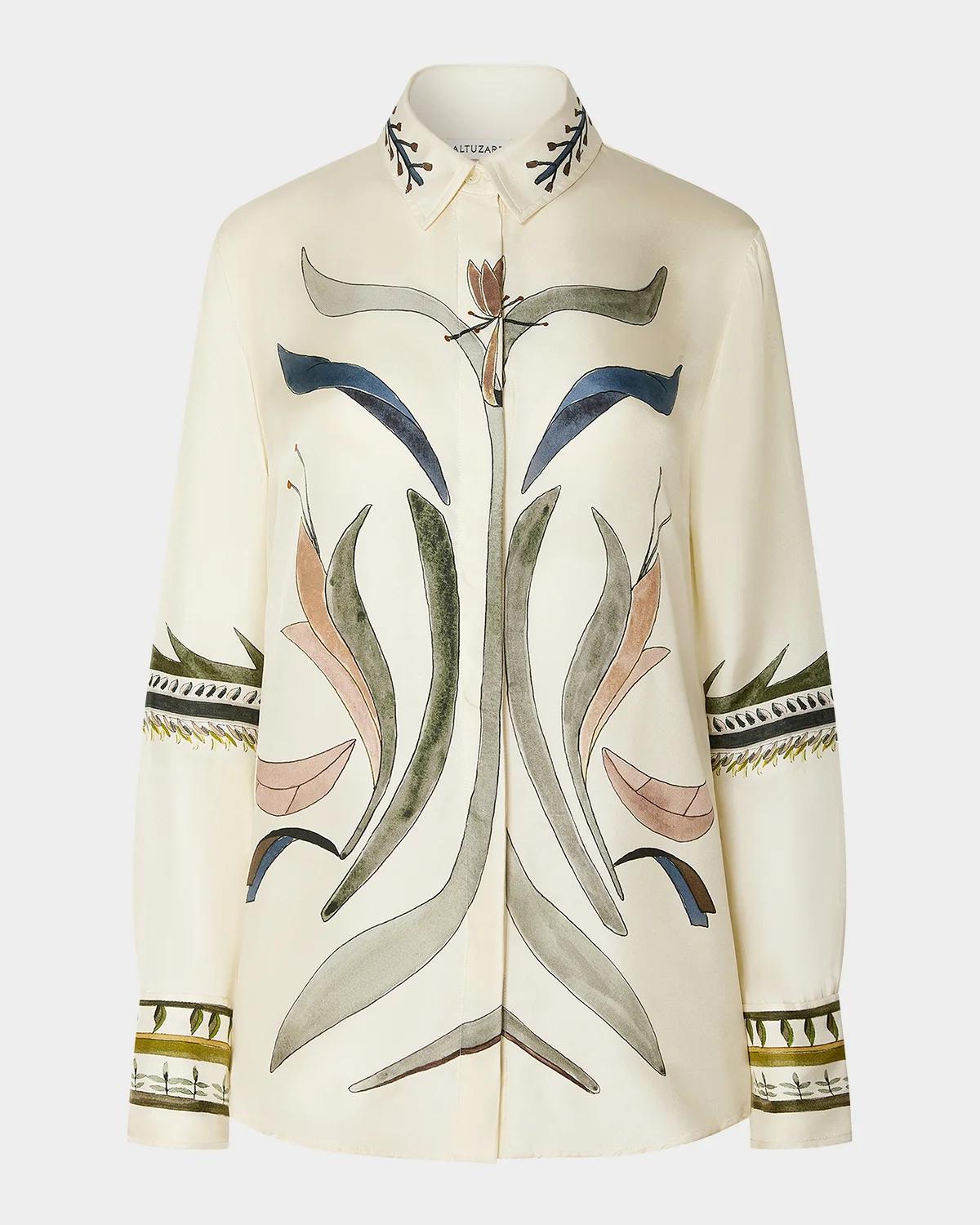 Altuzarra Chika Printed Silk Twill Button-Front Top