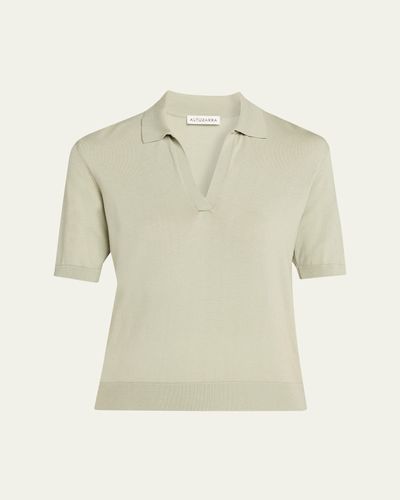 Altuzarra Cotton-Silk Short-Sleeve Polo Sweater