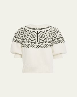 Altuzarra Howard Fair Isle Short Puff-Sleeve Sweater