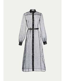 Altuzarra Judina Abstract-Print Silk Organza Belted Midi Shirtdress