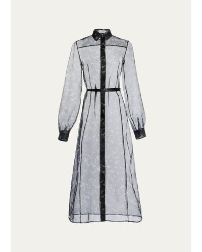 Altuzarra Judina Abstract-Print Silk Organza Belted Midi Shirtdress