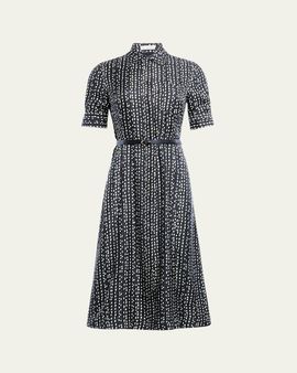 Altuzarra Kieran Abstract-Print Short-Sleeve Midi Shirtdress With Belt