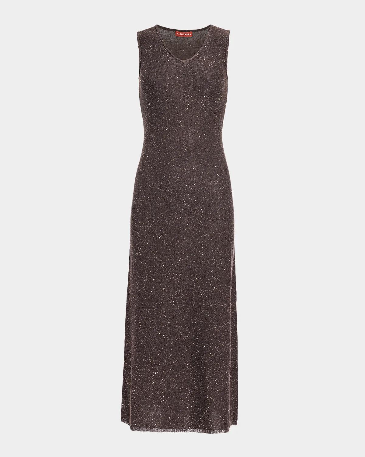 Altuzarra Marks V-Neck Shimmering Knit Sleeveless Midi Dress