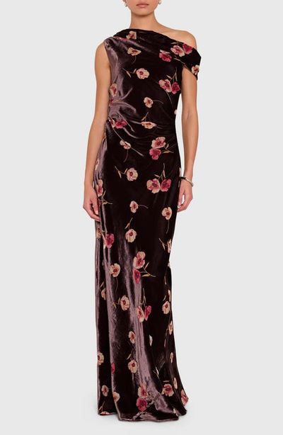 Amanda Uprichard Amanda Uprichard Anitta Floral Velvet Burnout One-Shoulder Gown