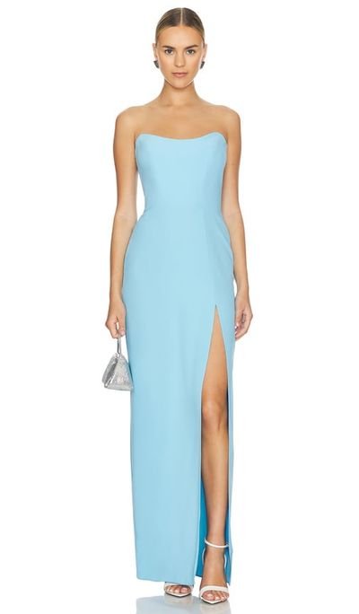 green emerald velvet dress Cherri Gown | Strapless Slit Evening Gown main image 0