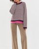 American Vintage American Vintage Round Neck Long Sleeves Sweater Rayures Aubergine Et Rose Pale - 5