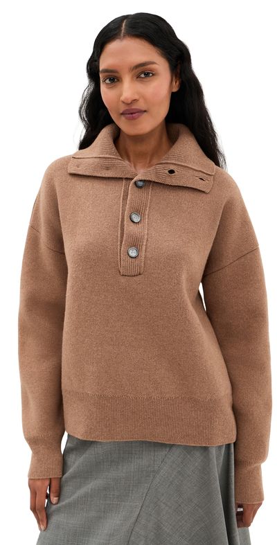 AMI AMI High Buttoned Collar Sweater Camel