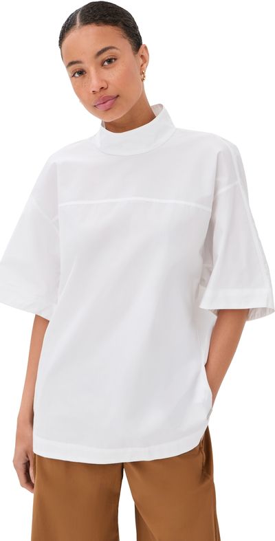 AMI AMI Stand Up Collar Buttoned Short Sleeves Top Blanc