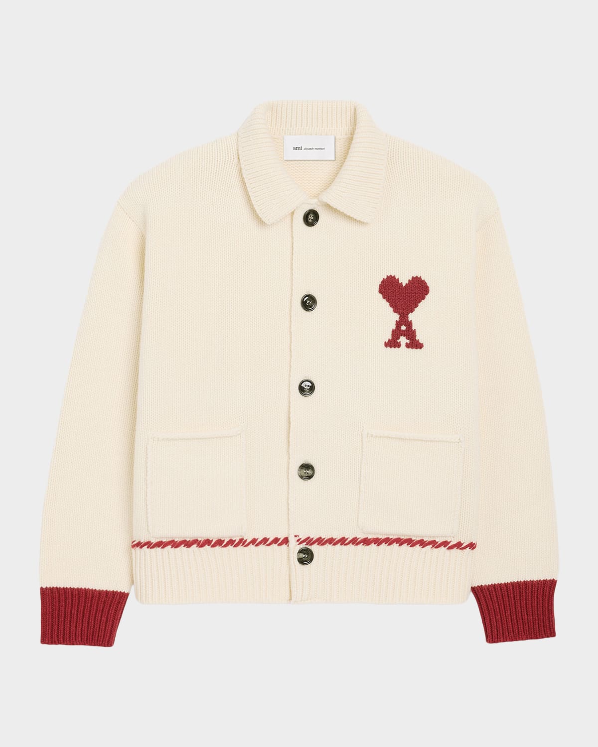 Ami Paris Ami De Coeur Embroidered Collared Cardigan