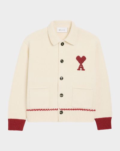Ami Paris Ami De Coeur Embroidered Collared Cardigan