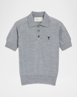 Ami Paris Ami De Coeur Short-Sleeve Wool Polo Top