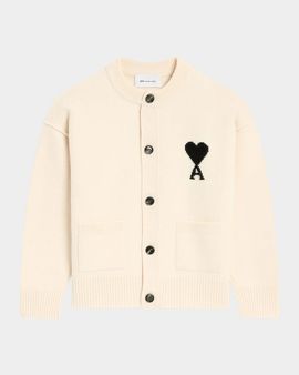 Ami Paris Ami De Coeur Wool Crewneck Cardigan
