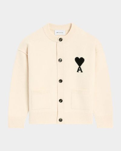 Ami Paris Ami De Coeur Wool Crewneck Cardigan