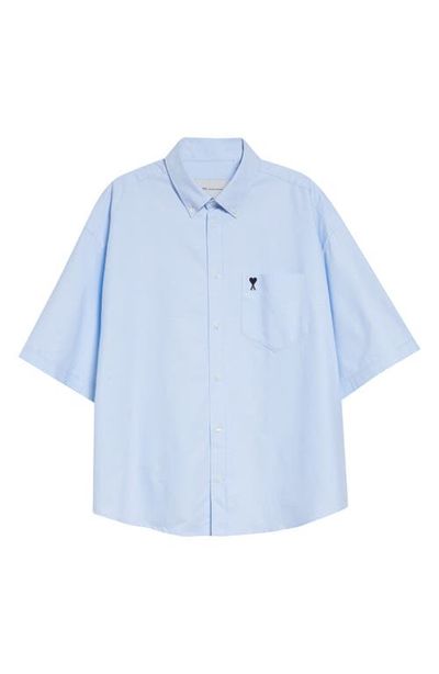 AMI PARIS AMI PARIS Ami de Coeur Embroidered Boxy Cotton Poplin Button-Up Shirt