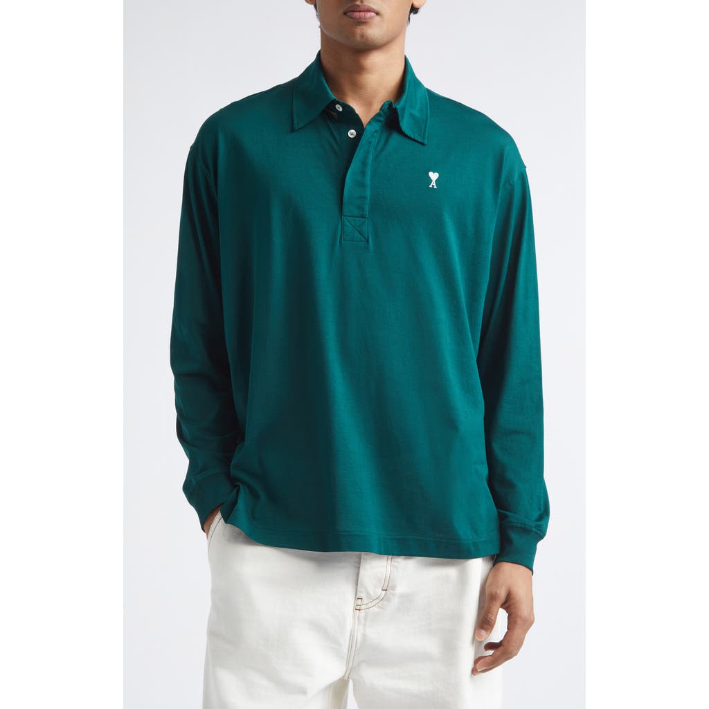 AMI PARIS AMI PARIS Ami de Coeur Embroidered Long Sleeve Cotton Polo