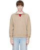 AMI Paris AMI Paris Beige Cotton Zipped Embossed Ami de Coeur Sweatshirt - 1